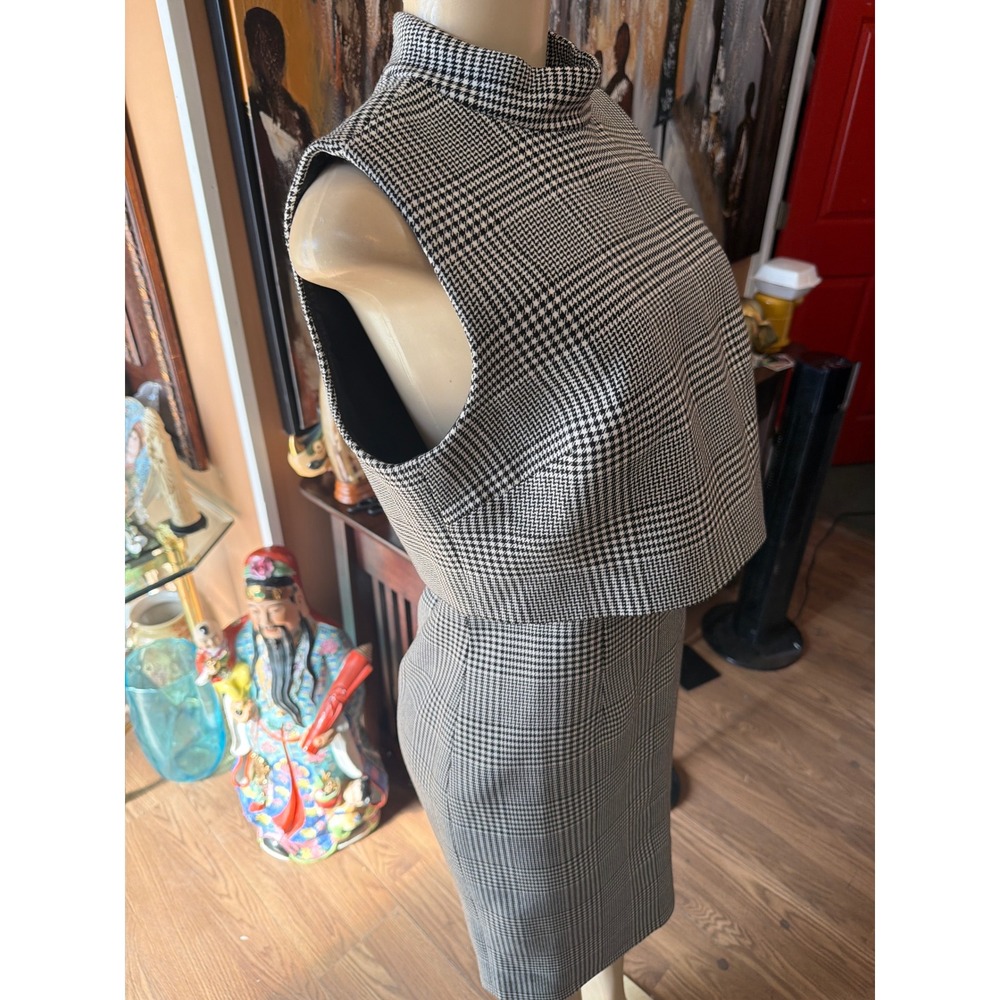RW&CO Glen Plaid Houndstooth Layered Sheath Dress Black White Mock Neck Size 6 - Picture 4 of 7